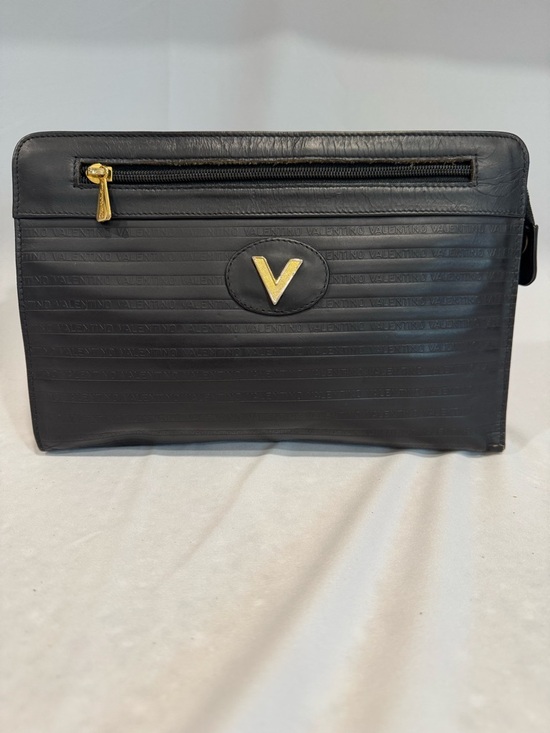 Valentino Other - Authentic Vintage Valentino Black Leather Toiletry Bag with Gold V Accent